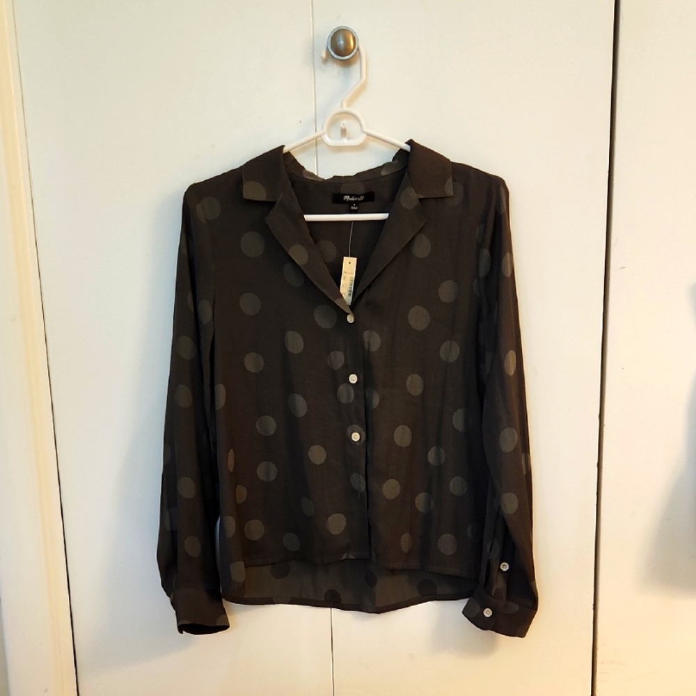 Madewell Jacquard Dot Pajama Top in Green Jacquard Size Small